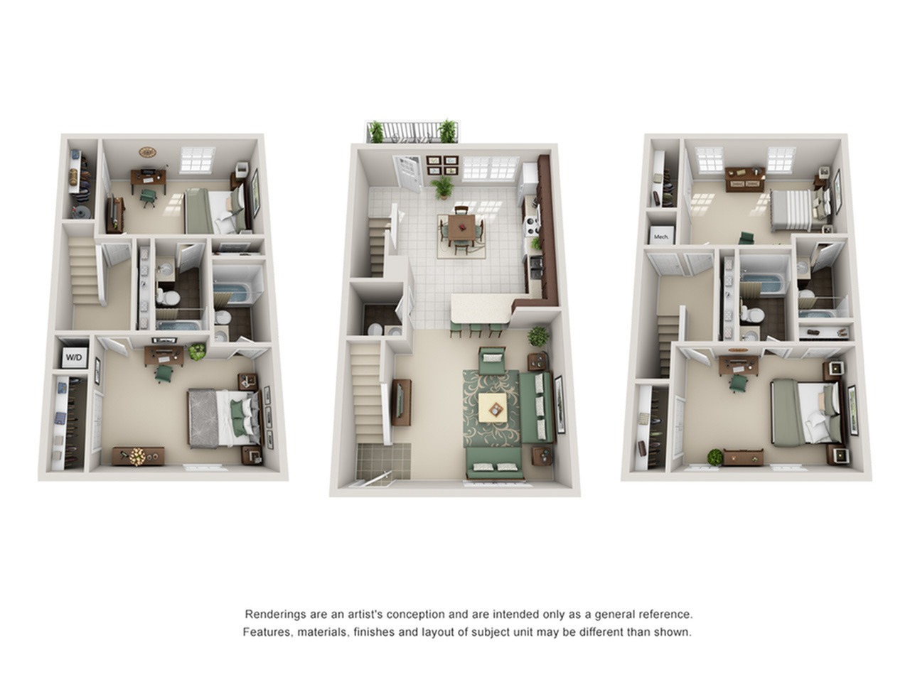 A 3D image of the 4BR/4.5BA – Upgraded floorplan, a 2000 squarefoot, 4 bed / 4 bath unit